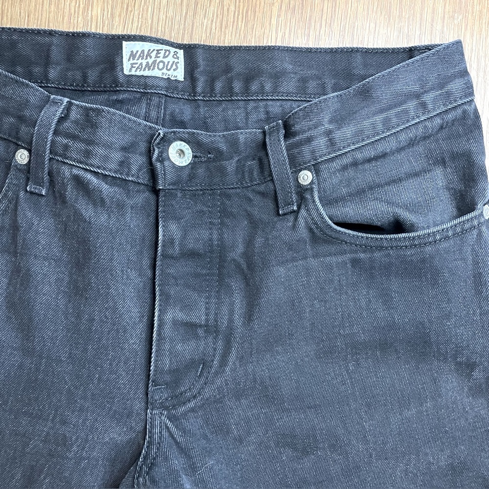 Naked & Famous Selvedge Jeans 34x29 Slim Guy Black Japanese Imported Denim